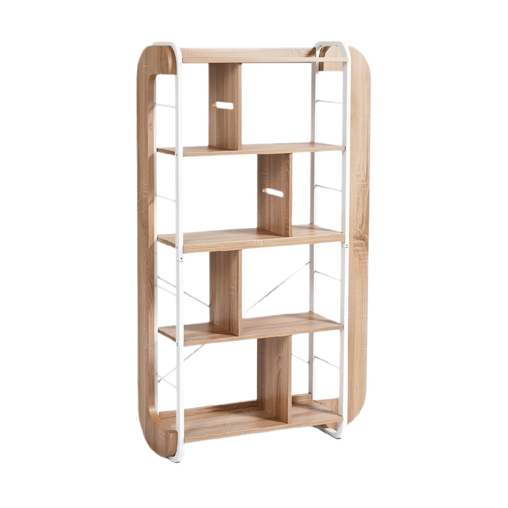 Multifunctionele houten boekenkast met witte metalen accenten