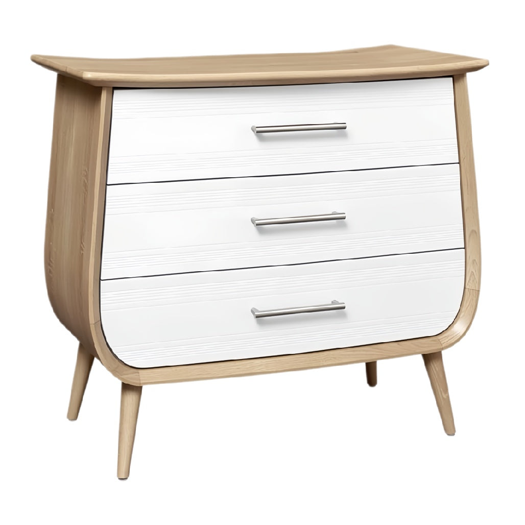 Moderne houten ladekast met ronde hoeken en drie lades