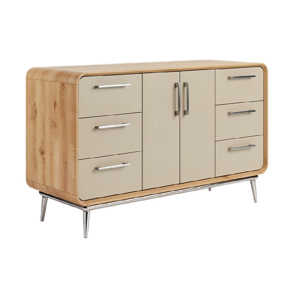 Moderne Kast met Houten Afwerking en Strakke Metalen Poten